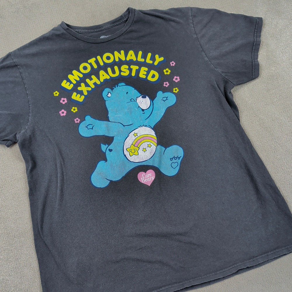 Care Bears Size Large Women Emotionally Exhausted Grumpy Bear Graphic Tee Black